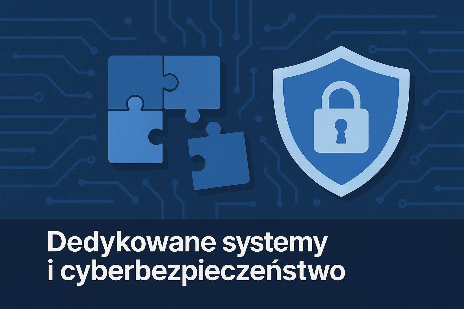 Ikony puzzli tworzące aplikację i tarcza z kłódką – symbol dedykowanych systemów i ochrony danych